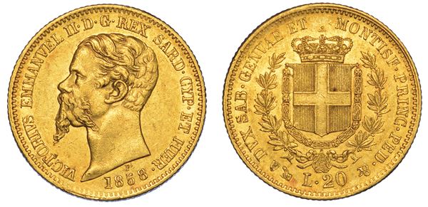 REGNO DI SARDEGNA. VITTORIO EMANUELE II DI SAVOIA, 1849-1861. 20 Lire 1858. Genova.