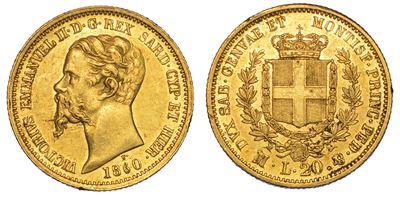 Regno di Sardegna. Vittorio Emanuele II di Savoia, 1849-1861. 20 Lire 1860. Milano.