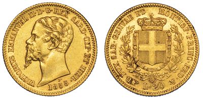 Regno di Sardegna. Vittorio Emanuele II di Savoia, 1849-1861. 20 Lire 1855. Torino.