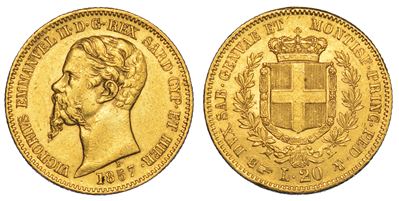 Regno di Sardegna. Vittorio Emanuele II di Savoia, 1849-1861. 20 Lire 1857. Torino.