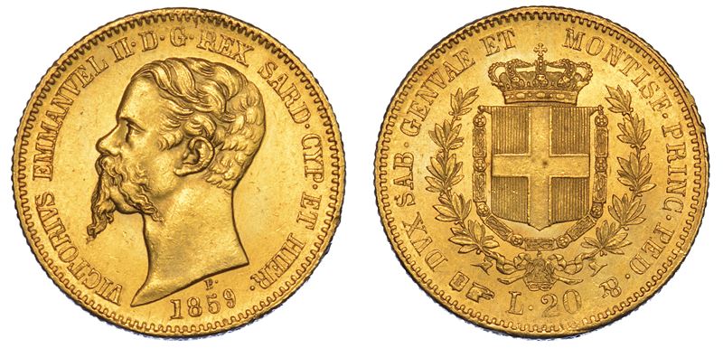 REGNO DI SARDEGNA. VITTORIO EMANUELE II DI SAVOIA, 1849-1861. 20 Lire 1859. Torino.  - Auction Numismatics - Cambi Casa d'Aste