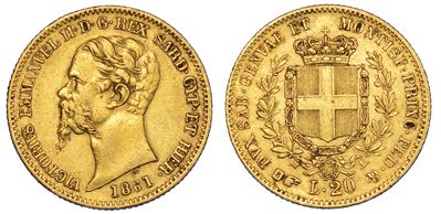 Regno di Sardegna. Vittorio Emanuele II di Savoia, 1849-1861. 20 Lire 1861. Torino.