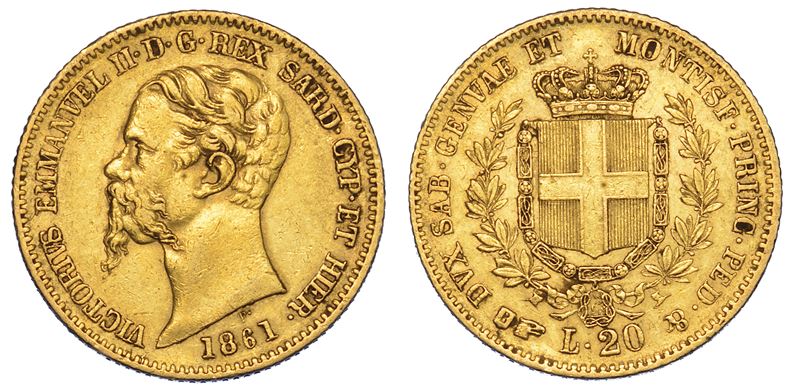 REGNO DI SARDEGNA. VITTORIO EMANUELE II DI SAVOIA, 1849-1861. 20 Lire 1861. Torino.  - Auction Numismatics - Cambi Casa d'Aste