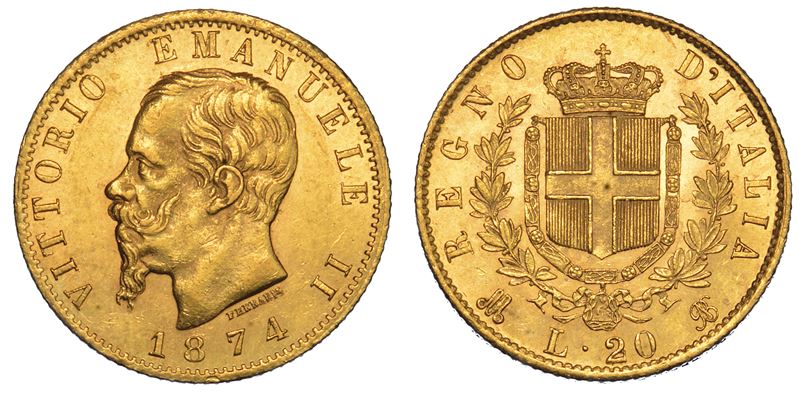 REGNO D'ITALIA. VITTORIO EMANUELE II DI SAVOIA, 1861-1878. 20 Lire 1874. Milano.  - Auction Numismatics - Cambi Casa d'Aste