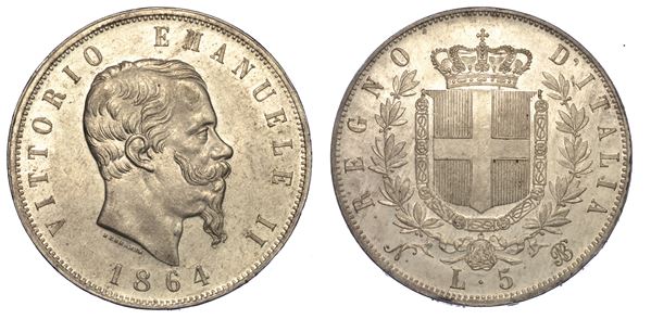 REGNO D'ITALIA. VITTORIO EMANUELE II DI SAVOIA, 1861-1878. 5 Lire 1864. Napoli.    
