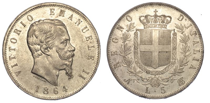 REGNO D'ITALIA. VITTORIO EMANUELE II DI SAVOIA, 1861-1878. 5 Lire 1864. Napoli.      - Auction Numismatics - Cambi Casa d'Aste