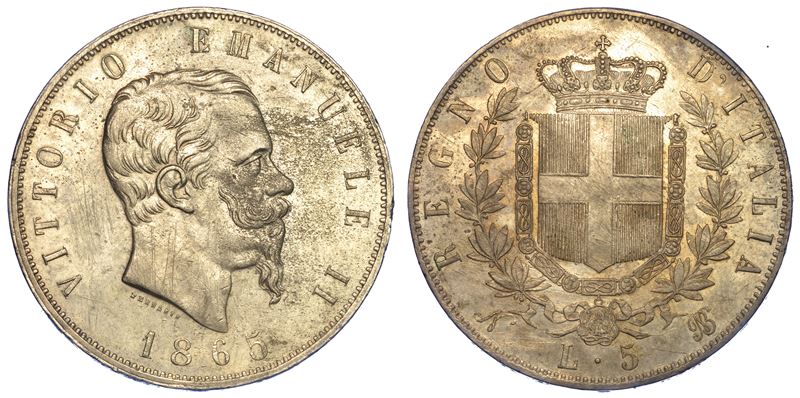 REGNO D'ITALIA. VITTORIO EMANUELE II DI SAVOIA, 1861-1878. 5 Lire 1865. Napoli.      - Auction Numismatics - Cambi Casa d'Aste