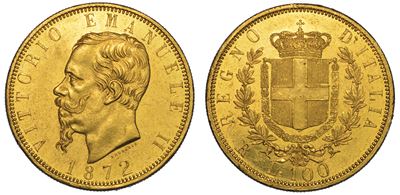 Regno D'italia. Vittorio Emanuele II di Savoia, 1861-1878. 100 Lire 1872. Roma.