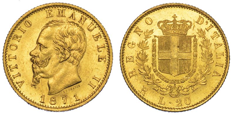 REGNO D'ITALIA. VITTORIO EMANUELE II DI SAVOIA, 1861-1878. 20 Lire 1871. Roma.  - Auction Numismatics - Cambi Casa d'Aste