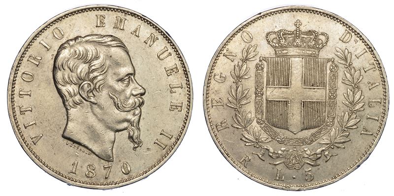 REGNO D'ITALIA. VITTORIO EMANUELE II DI SAVOIA, 1861-1878. 5 Lire 1870. Roma.  - Auction Numismatics - Cambi Casa d'Aste