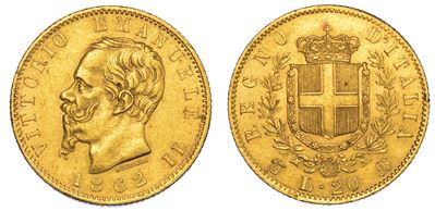 Regno D'italia. Vittorio Emanuele II di Savoia, 1861-1878. 20 Lire 1862. Torino.