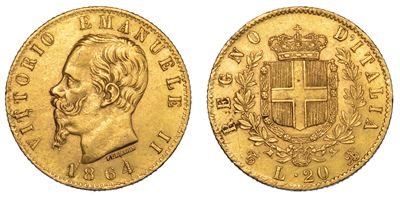 Regno D'italia. Vittorio Emanuele II di Savoia, 1861-1878. 20 Lire 1864. Torino.
