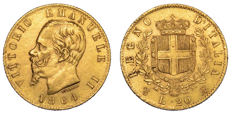 REGNO D'ITALIA. VITTORIO EMANUELE II DI SAVOIA, 1861-1878. 20 Lire 1864. Torino.  - Auction Numismatics - Cambi Casa d'Aste