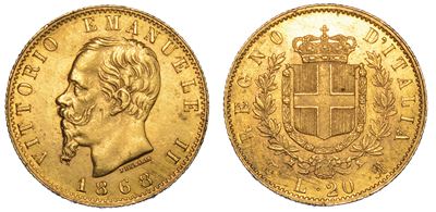 Regno D'italia. Vittorio Emanuele II di Savoia, 1861-1878. 20 Lire 1868. Torino.