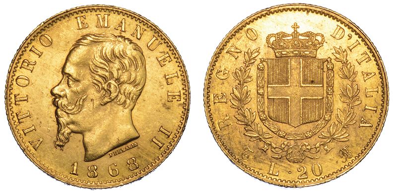 REGNO D'ITALIA. VITTORIO EMANUELE II DI SAVOIA, 1861-1878. 20 Lire 1868. Torino.  - Auction Numismatics - Cambi Casa d'Aste