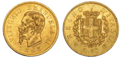 Regno D'italia. Vittorio Emanuele II di Savoia, 1861-1878. 10 Lire 1863. Torino.