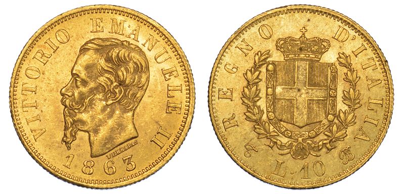 REGNO D'ITALIA. VITTORIO EMANUELE II DI SAVOIA, 1861-1878. 10 Lire 1863. Torino.  - Auction Numismatics - Cambi Casa d'Aste
