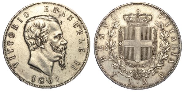 REGNO D'ITALIA. VITTORIO EMANUELE II DI SAVOIA, 1861-1878. 5 Lire 1861. Torino.