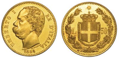 Regno D'italia. Umberto i di Savoia, 1878-1900. 50 Lire 1884.