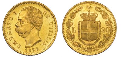 Regno D'italia. Umberto i di Savoia, 1878-1900. 20 Lire 1879.