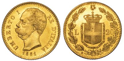Regno D'italia. Umberto i di Savoia, 1878-1900. 20 Lire 1881.