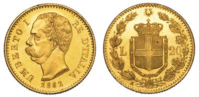 Regno D'italia. Umberto i di Savoia, 1878-1900. 20 Lire 1882.