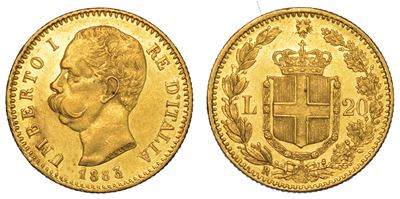 Regno D'italia. Umberto i di Savoia, 1878-1900. 20 Lire 1883.