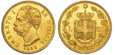 Regno D'italia. Umberto i di Savoia, 1878-1900. 20 Lire 1886.