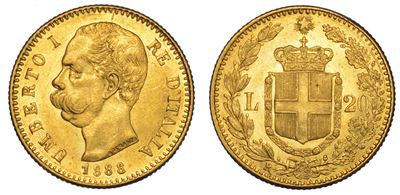 Regno D'italia. Umberto i di Savoia, 1878-1900. 20 Lire 1888.