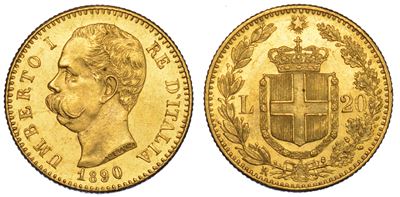 Regno D'italia. Umberto i di Savoia, 1878-1900. 20 Lire 1890.