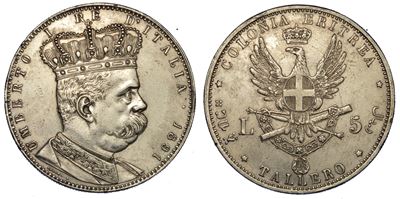 Colonia Eritrea. Umberto i di Savoia, 1890-1896. Tallero 1891.