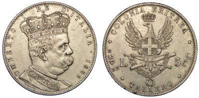 Colonia Eritrea. Umberto i di Savoia, 1890-1896. Tallero 1896.