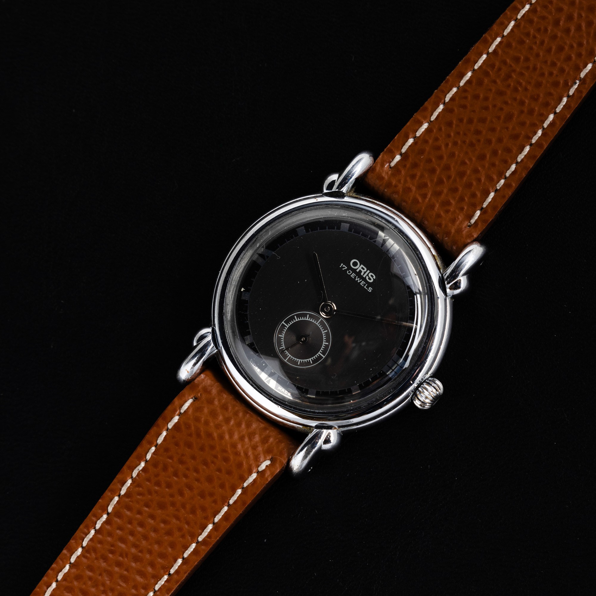 Oris - Raro Orologio Carica Manuale, Anse "fancy" in Acciaio con Quadrante Grigio Bitonale e Nume...
