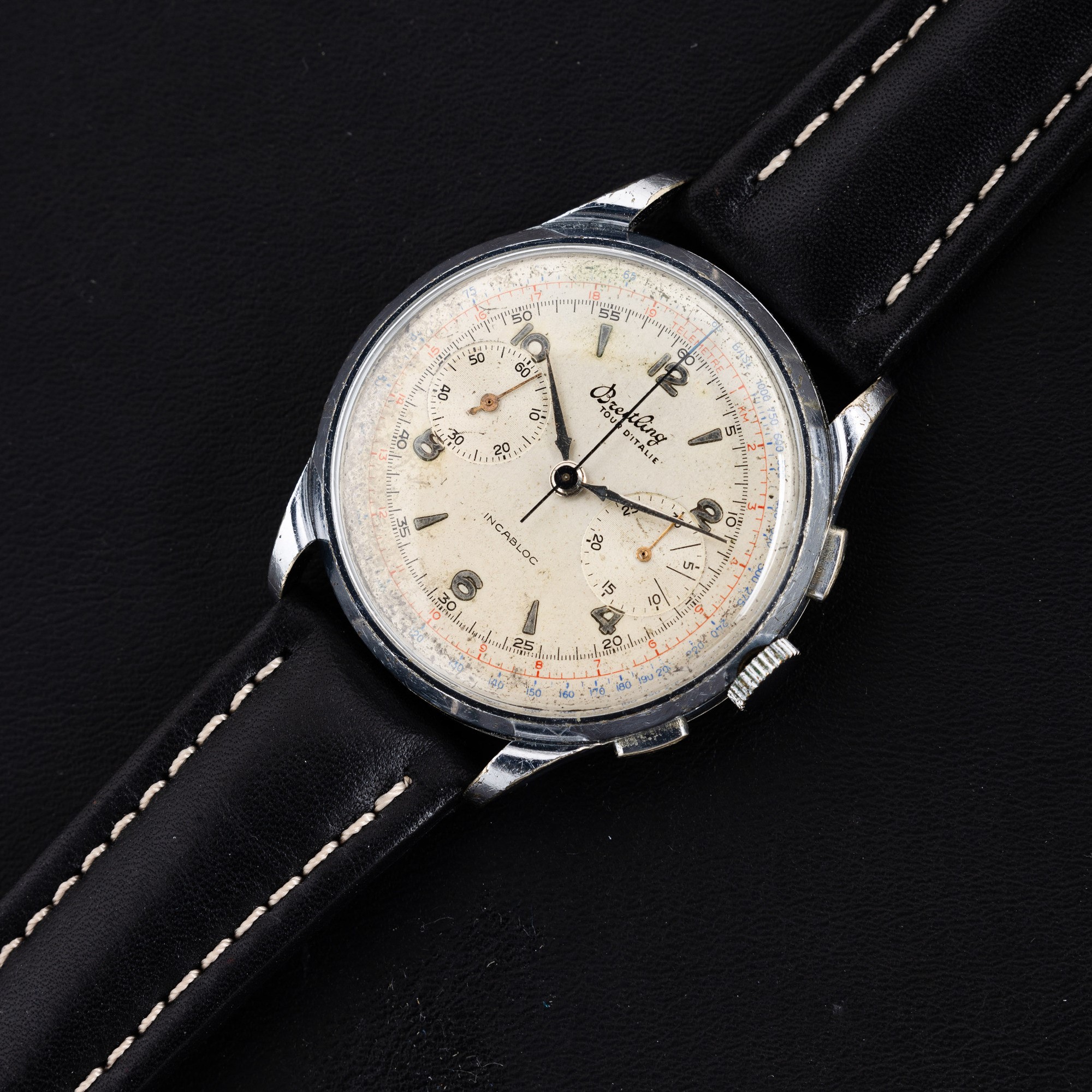 Breitling - Tour D'italie Cronografo Tasti Quadri Cromato, Carica Manuale, Quadrante Argentè, 38 ...