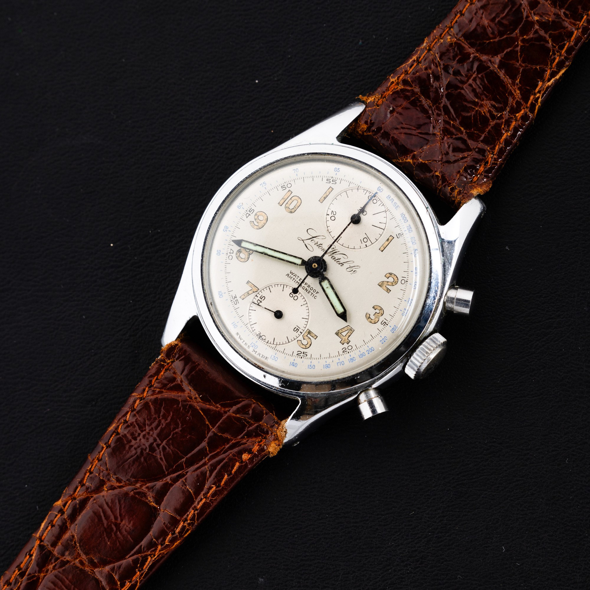 Lorton Watch Co. - Cronografo Tasti a Pompa in Acciaio, Carica Manuale, Quadrante Argentè Numeri ...