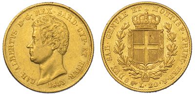 Regno di Sardegna. Carlo Alberto di Savoia, 1831-1849. 20 Lire 1833. Torino.