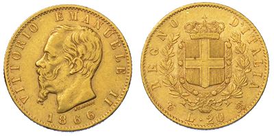 Regno D'italia. Vittorio Emanuele II di Savoia, 1861-1878. 20 Lire 1866. Torino.