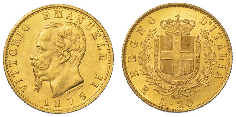 REGNO D'ITALIA. VITTORIO EMANUELE II DI SAVOIA, 1861-1878. 20 Lire 1875. Roma.  - Auction Numismatics - Cambi Casa d'Aste