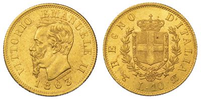 Regno D'italia. Vittorio Emanuele II di Savoia, 1861-1878. 10 Lire 1863. Torino.