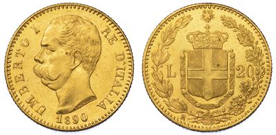 Regno D'italia. Umberto i di Savoia, 1878-1900. 20 Lire 1890.