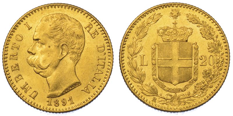 REGNO D'ITALIA. UMBERTO I DI SAVOIA, 1878-1900. 20 Lire 1891.  - Auction Numismatics - Cambi Casa d'Aste