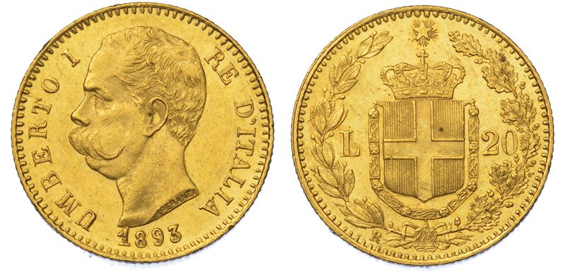 REGNO D'ITALIA. UMBERTO I DI SAVOIA, 1878-1900. 20 Lire 1893.  - Auction Numismatics - Cambi Casa d'Aste