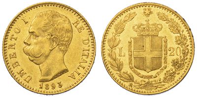 Regno D'italia. Umberto i di Savoia, 1878-1900. 20 Lire 1893.