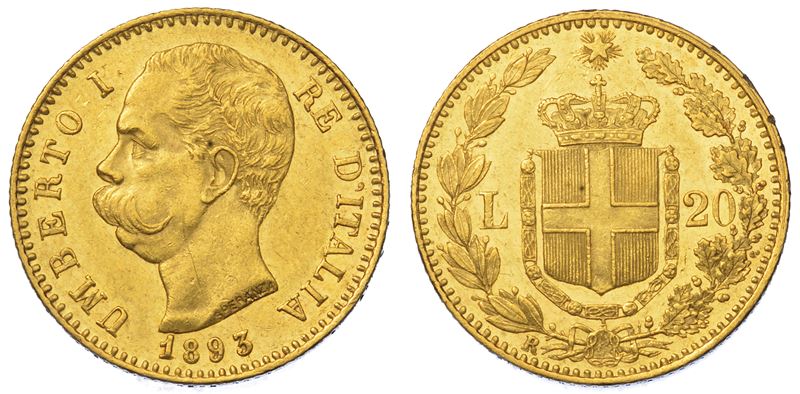 REGNO D'ITALIA.  UMBERTO I DI SAVOIA, 1878-1900. 20 Lire 1893.  - Auction Numismatics - Cambi Casa d'Aste