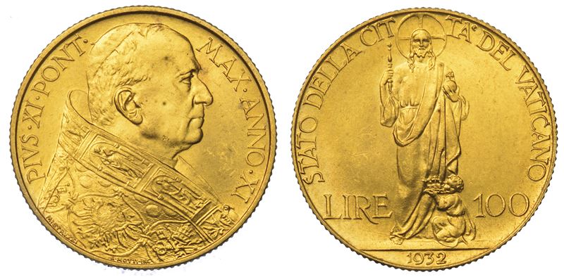 VATICANO. PIO XI, 1922-1939. 100 Lire 1932/A. XI.  - Auction Numismatics - Cambi Casa d'Aste