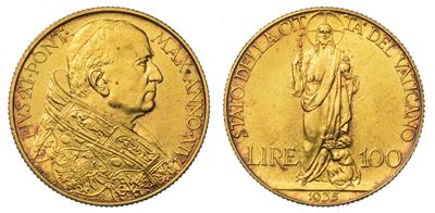 Vaticano. Pio XI, 1922-1939. 100 Lire 1935/a. XIV.