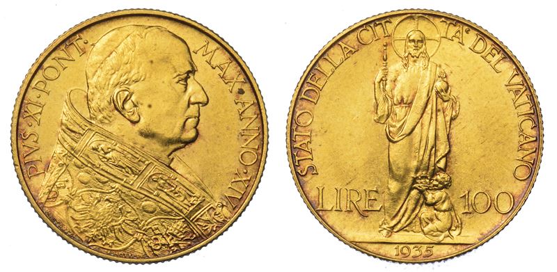 VATICANO. PIO XI, 1922-1939. 100 Lire 1935/A. XIV.  - Auction Numismatics - Cambi Casa d'Aste
