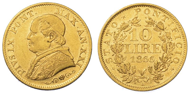 STATO PONTIFICIO. PIO IX, 1846-1878. 10 Lire 1866/A. XXI.  - Auction Numismatics - Cambi Casa d'Aste