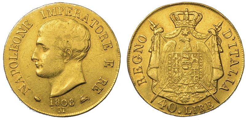 MILANO. NAPOLEONE I, 1805-1814. 40 Lire 1808 (I tipo, puntali aguzzi).  - Auction Numismatics - Cambi Casa d'Aste