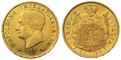Milano. Napoleone I, 1805-1814. 40 Lire 1814 (II Tipo, Puntali Sagomati).